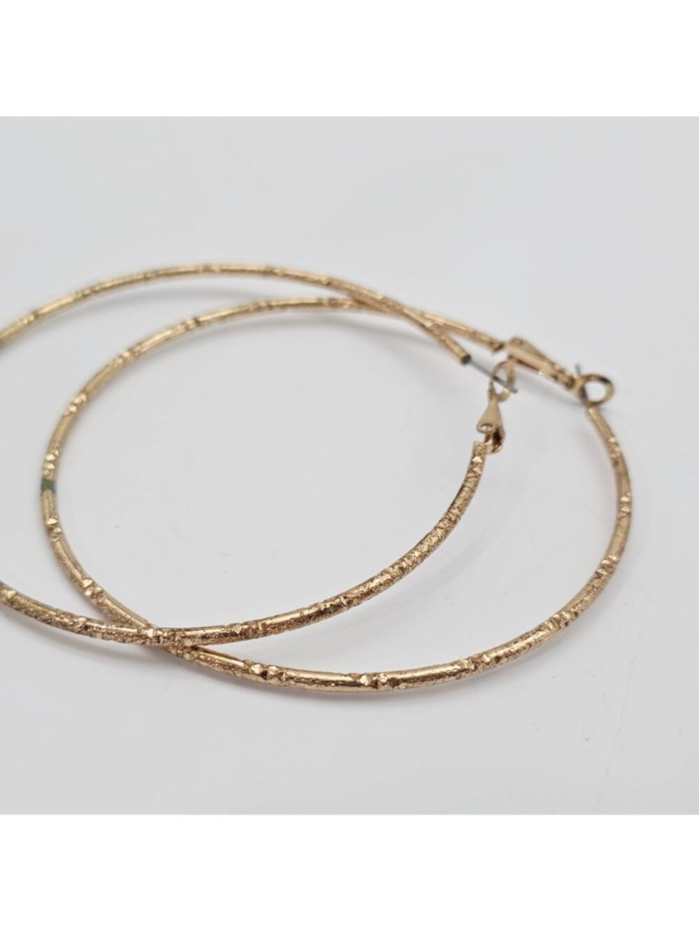 Textured Gold-Tone Metal Hoop Earrings With Lever Back Closure - 3 Inch Diameter - Picture 3 of 6